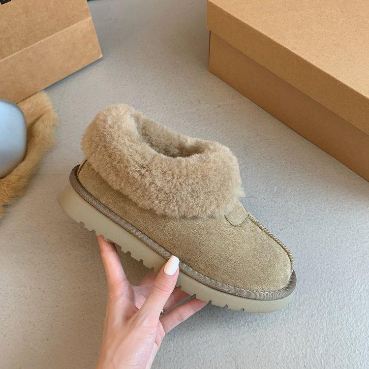 Schneestiefel Damen Haariger Mund Winter Gepolstert Verdickt Warm Baumwollschuhe Mode Brotschuhe