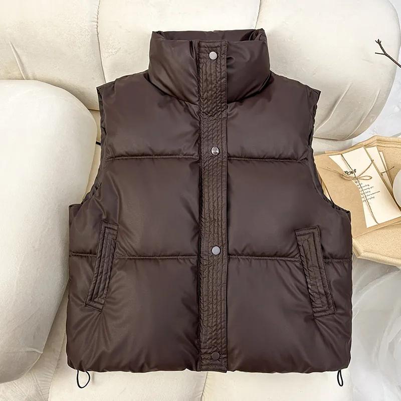 Autumn Winter Korean Loose Down Cotton Vest Women Short Stand Collar Sleeveless Jacket Coats Fashion Waistcoat Vests