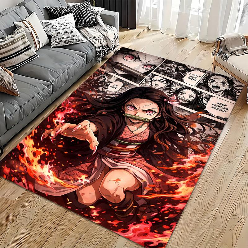 **Fierce Anime Girl with Flames** suitable as a non-slip mat for the living room or bedroom sofa