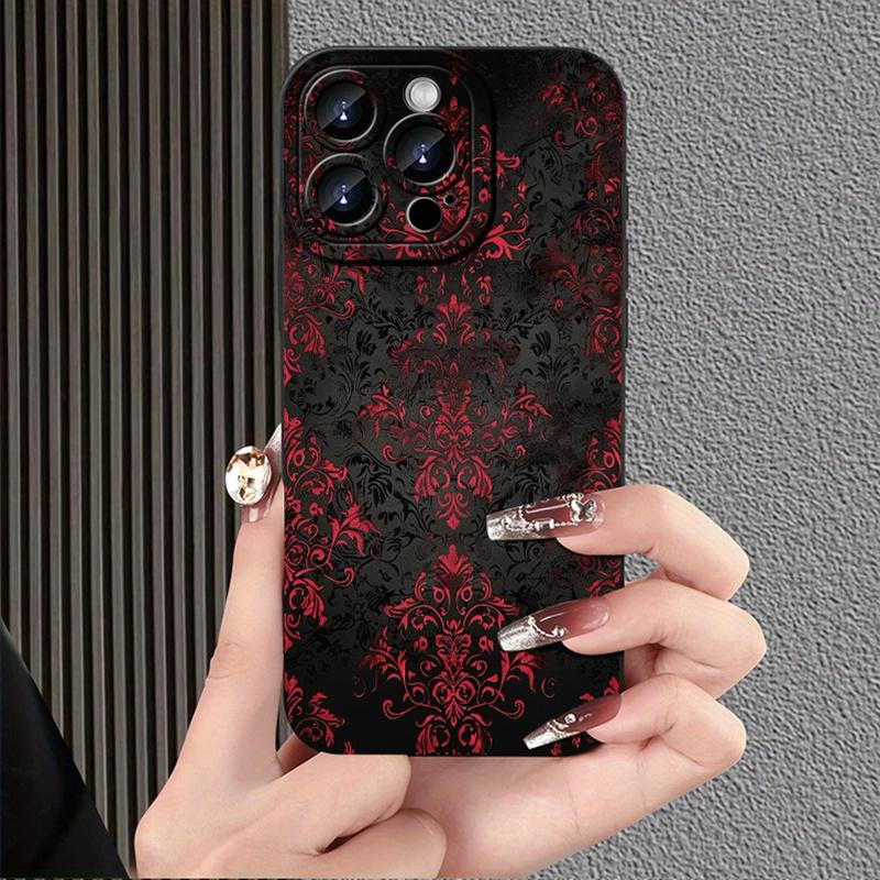 Red and black Gothic style phone case suitable for iPhone 17 16 15 14 13 12 11 Pro/Max/Plus anti drop and shockproof back cover