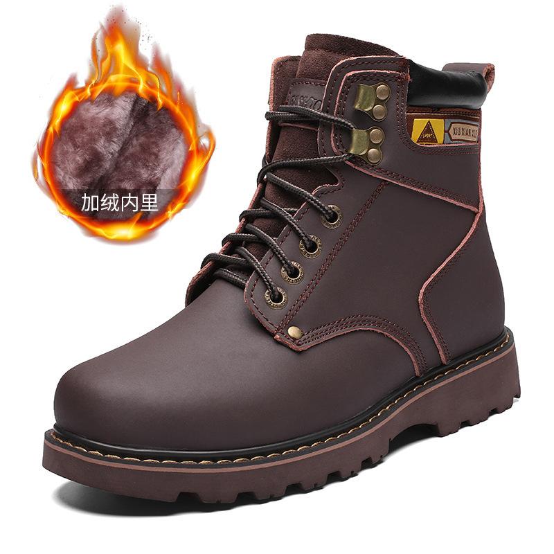 2025 autumn and winter new men's Martin boots velvet warm outdoor big head shoes large size high-top trendy tooling boots