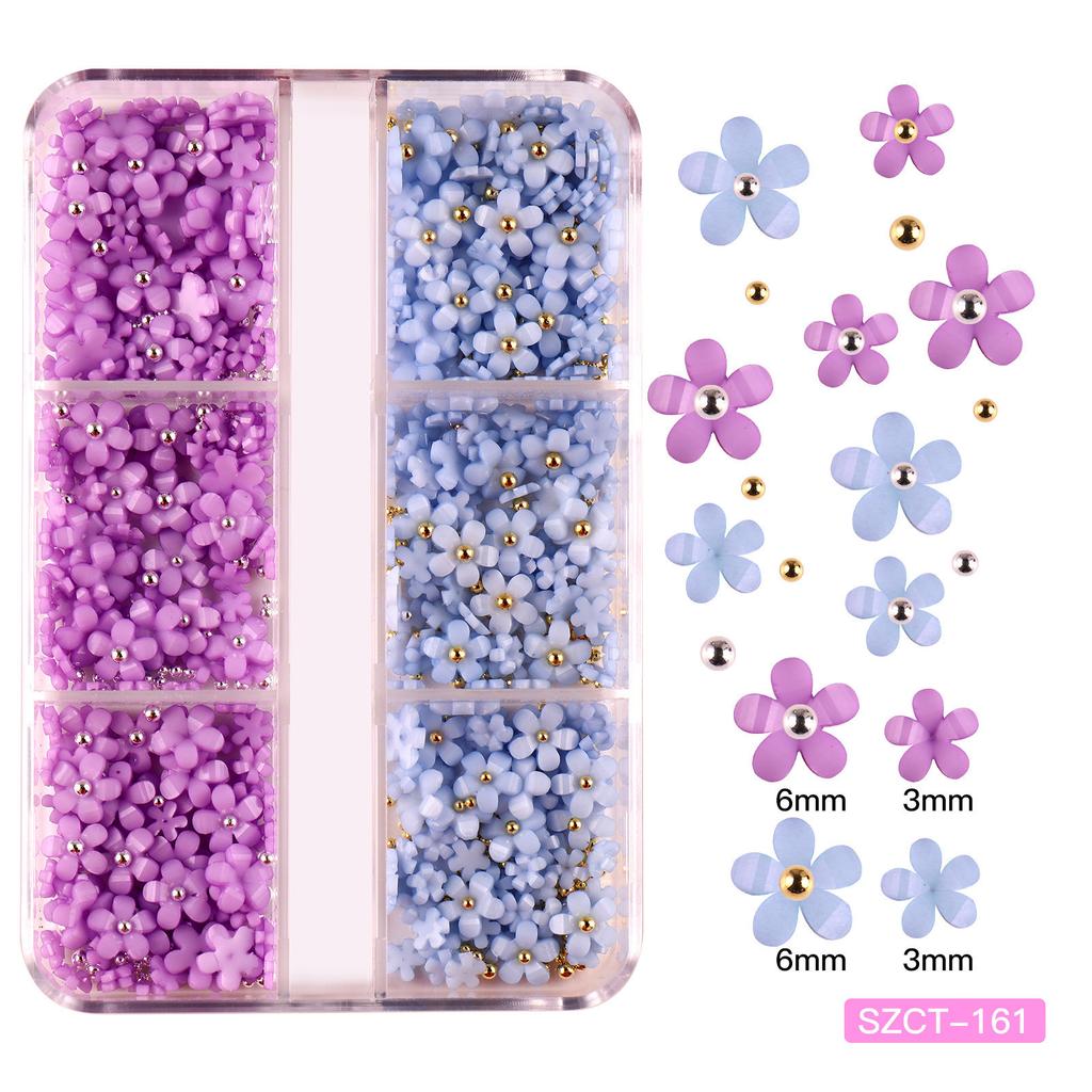 Nail Art Five-Petal Flower Ornament Macaron Three-Dimensional Resin Steel Ball Nail Art Jewelry Mixed