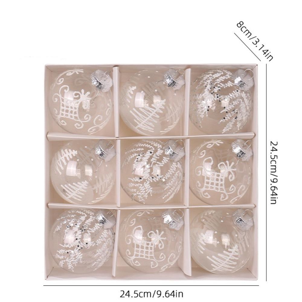 9PCS New 9cm Christmas Tree Balls Color Print Home Decor Hanging Balls PET Navidad Xmas Ball Pendant New Year