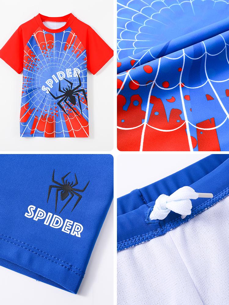 2026 Boys' Quick-Dry Nezha Cartoon Swimsuit - Short Sleeve Sun Protection for Kids