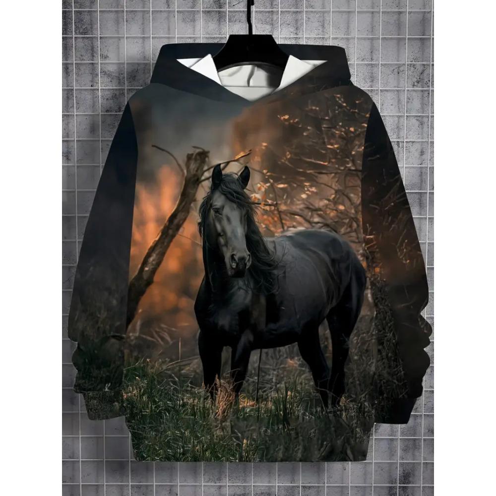 Fashion Horse Graphic Men Hoodies Spring  Autumn 3d Print Sweatshirts Novelty Unisex Hooded Pullover Sweatshirt Men Clothing S