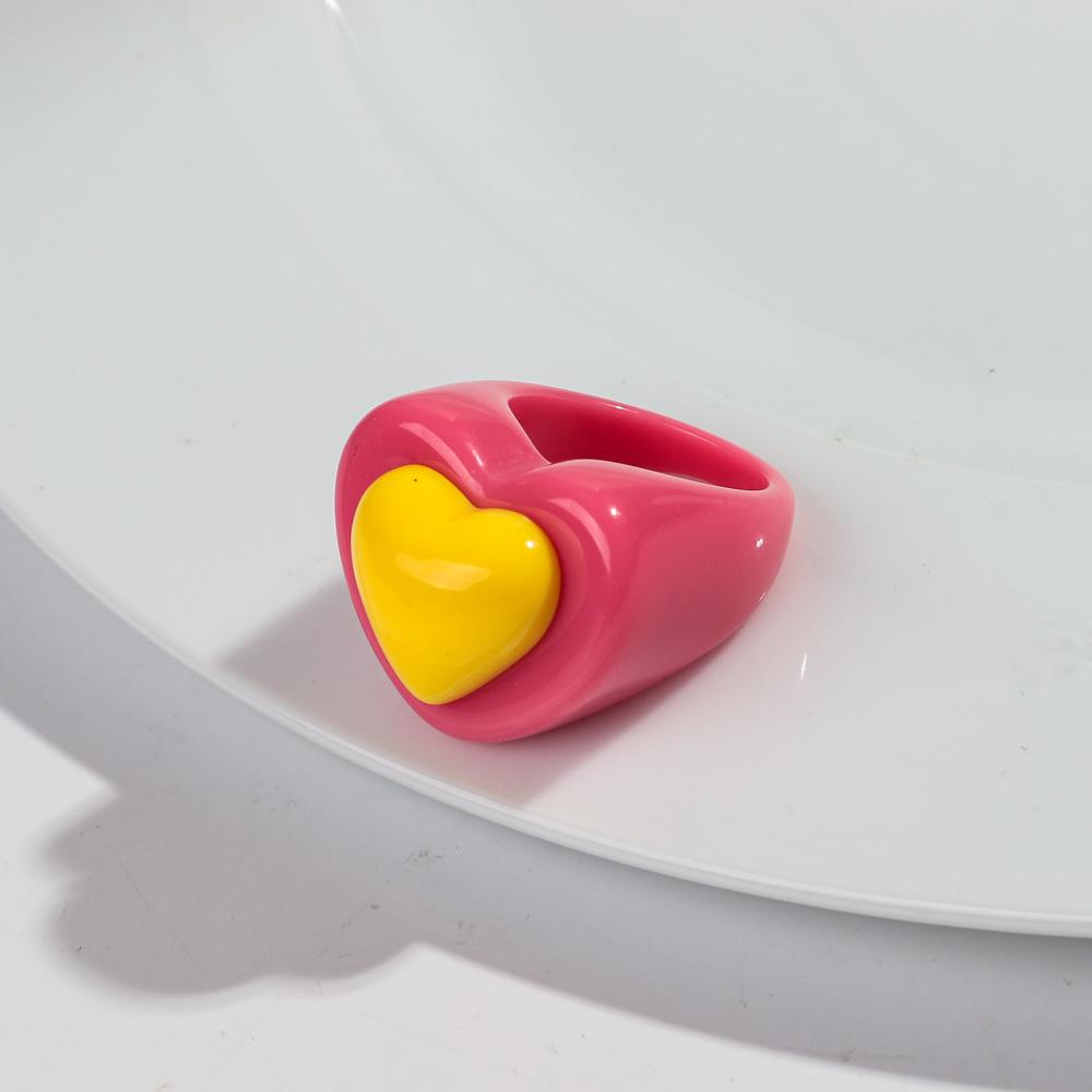 Cute Chunky Heart Acrylic Finger Rings for Women Trendy Multicolor Resin Love Bowknot Stack Ring for Women Party Jewelry Gifts