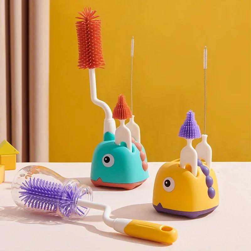 3PCS Silicone Bottle Cleaning Brush Baby Pacifier Straw Scrubber Small Brush 360 Degree Glass Cup Washing Brush Tool Set
