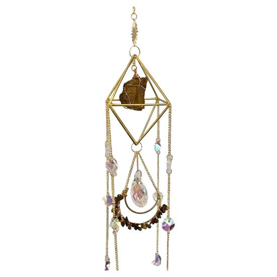 Faux Crystal Prisms Suncatcher, Natural Stone Window Hanging Ornament, Wind Chime Rainbow Maker Pendant for Home Garden Porch L