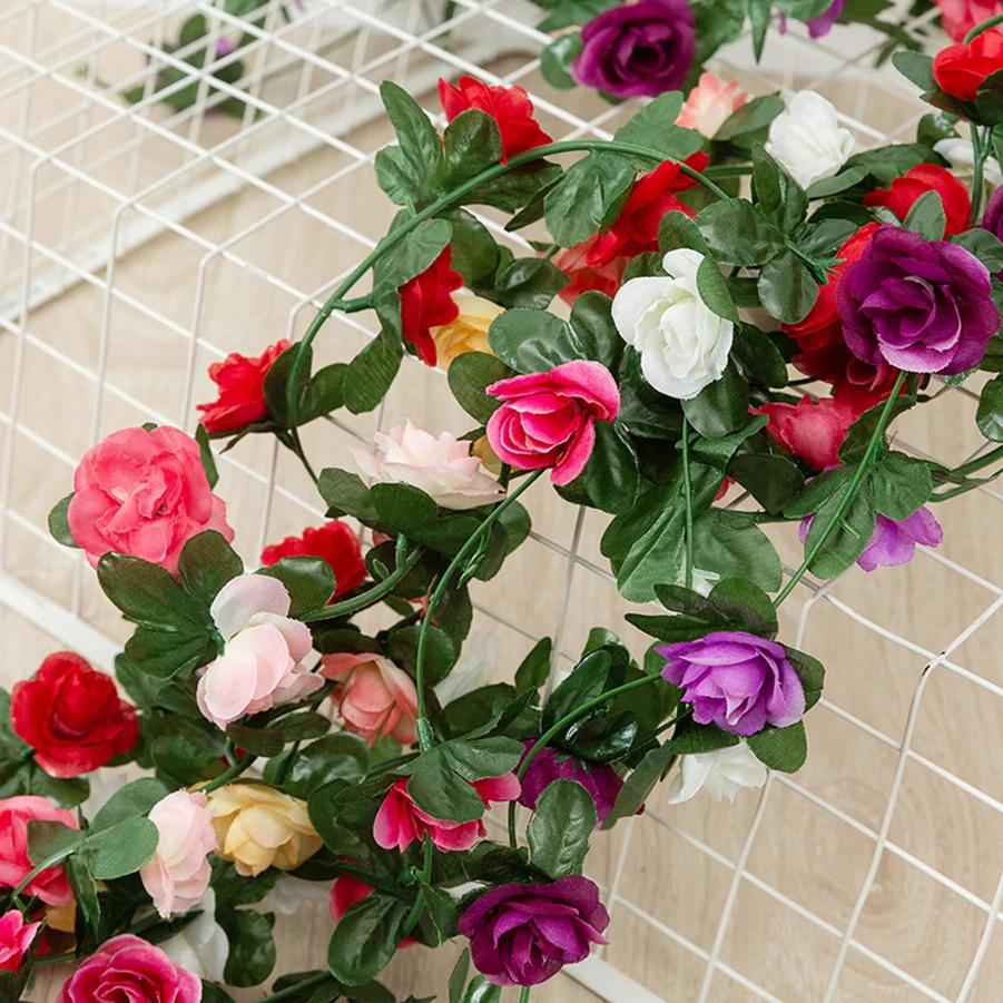 250CM Artificial Rose Flowers Wedding Home Room Decoration Spring Autumn Garden Arch Christmas Rattan DIY Gift Fake Plants Vine