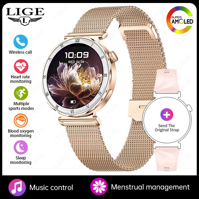 Voice Calling Smart Watch Fashion Diamond Lady Wristwatch AMOLED Always On Display Health Monitor Women Fitness Smartwatch