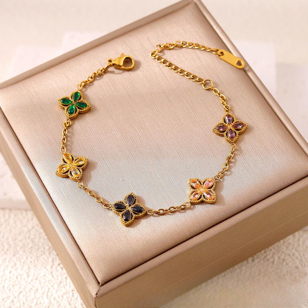 Four-leaf Clover Zircon Bracelet - Colorful Zircon Fashion Luxury Bracelet