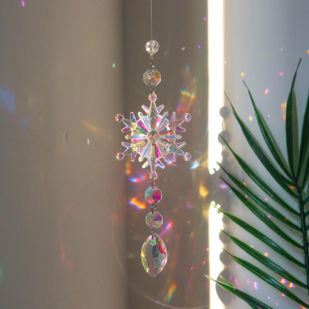 Dreamy Rainbow Snowflake Crystal Pendant - Sunshine Catcher, Window Decoration, Christmas Tree Dream Catcher.