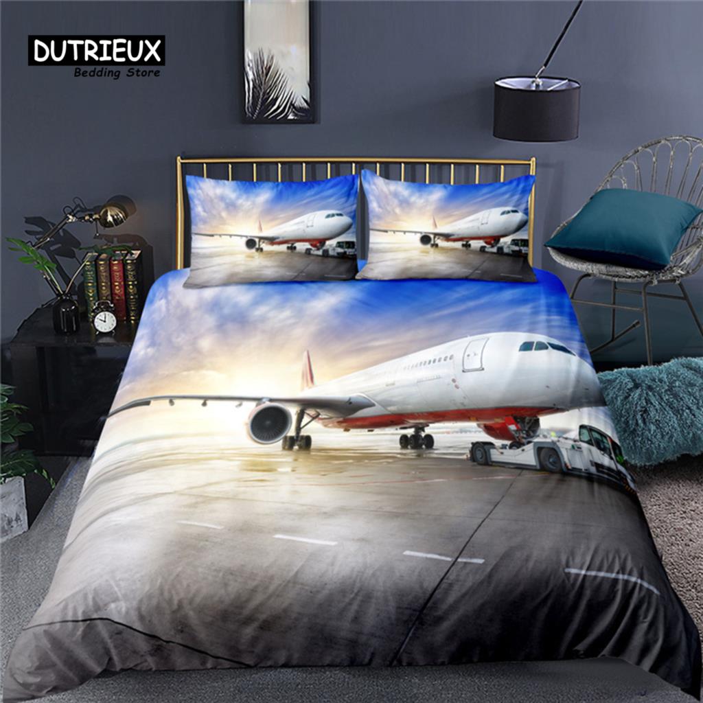 Luxury 3D Airplane Print Home Living Comfortable Duvet Cover Pillowcase Kids Bedding Set Queen And King Eu/Us/Au/Uk Size