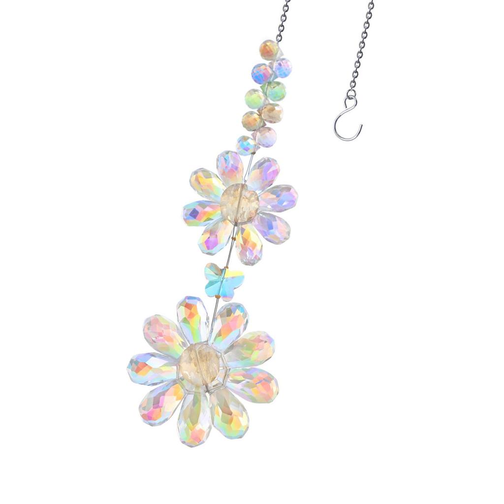 Sparkling Crystal Double Flower Sunflower Suncatcher Balcony Sunbeam Reflector For Indoors And Outdoors Decoration