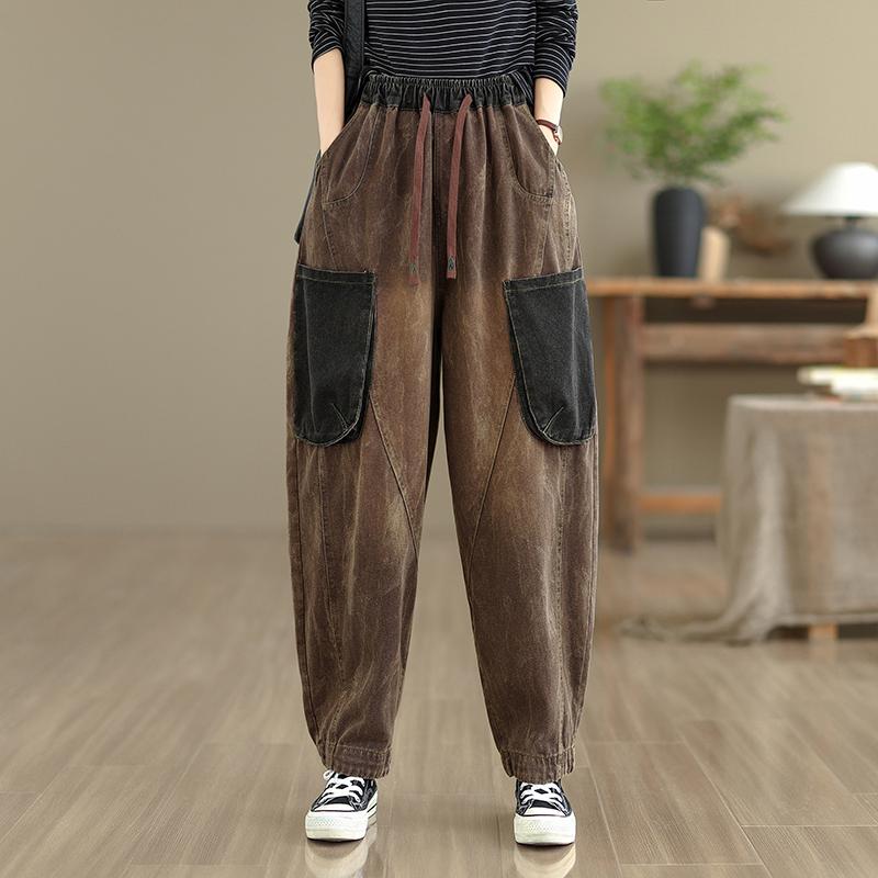 Dimanaf Neue Herbst Winter Damen Jeans Elastische Taille Denim Hose Lockere Hose Große Größe Lässig Baumwolle 2025