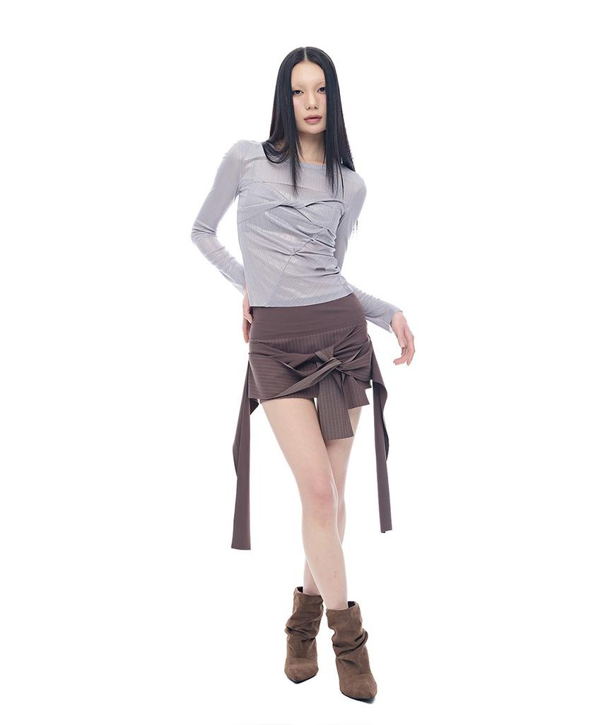 Half Devils Striped Twist Wrap Skirt_Brown