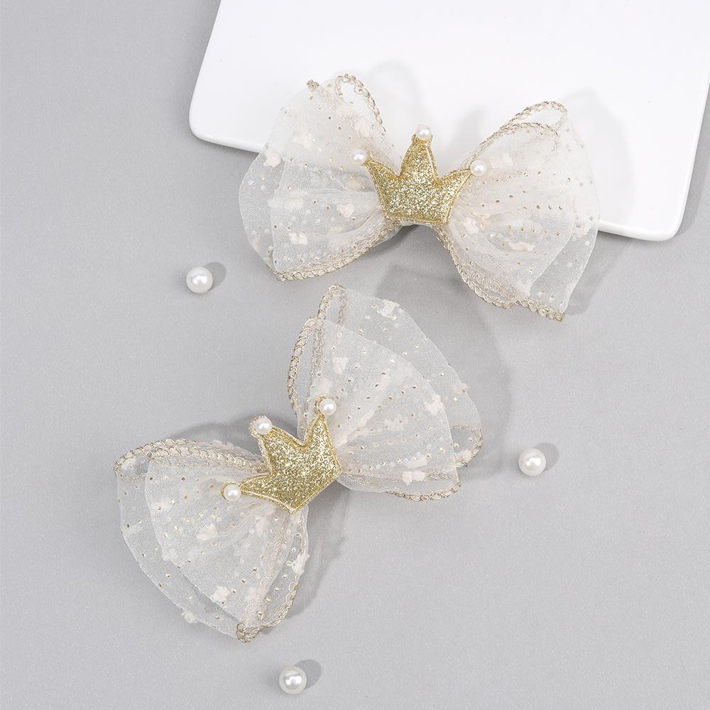 2 Stück Goldglitzer Krone Chiffon Haarspange Süße Prinzessin Schleife Haarnadel Für Mädchen Kinder Geburtstag Schule Kopfschmuck Accessoires