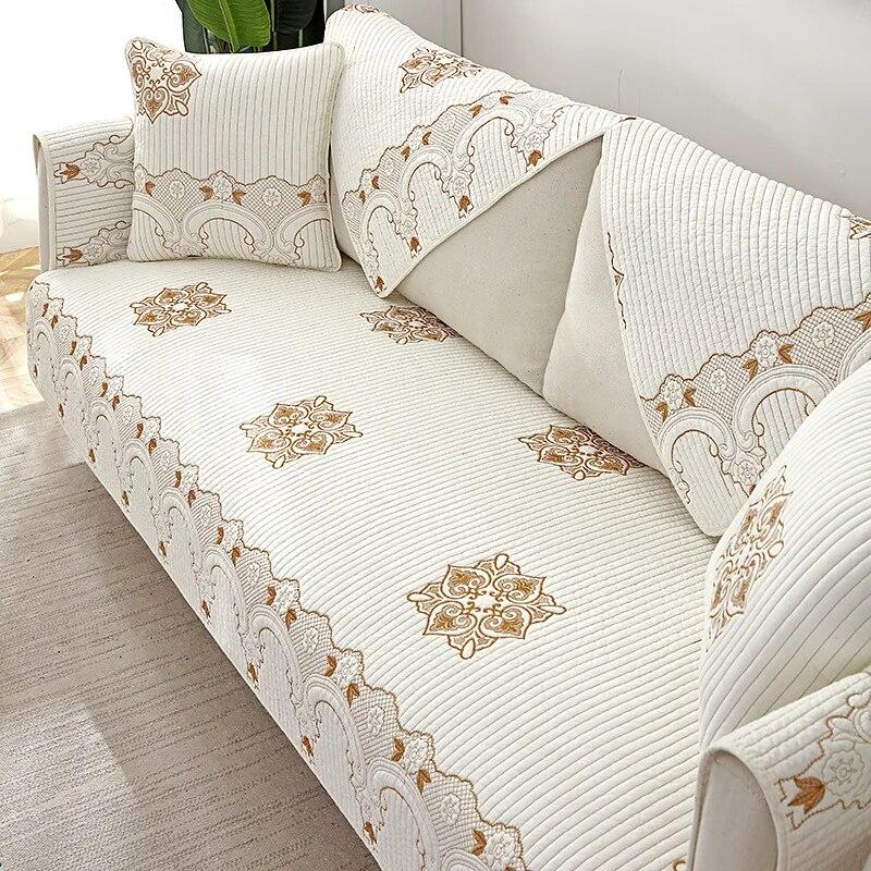 Funda de sofá bordada de algodón de doble cara, funda de cojín para sofá de cuatro estaciones, funda de sofá de esquina moderna para sala de estar, funda de reposabrazos, toalla