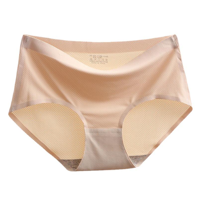 Ice Silk Seamless Breathable Mesh Mid-Waist Hollow Out Sexy Thin Women's Triangle Panties