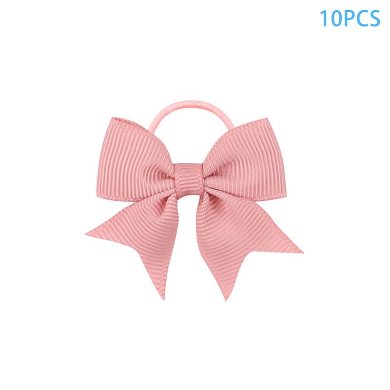 10Pcs  Color Grosgrain Ribbon Bows Elastic Hairties Hair Bands Girls Spring Head Rope Hair Accessories