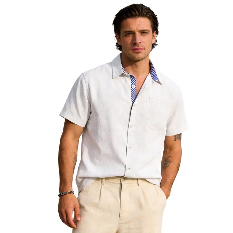 

Men Contrast Lining Short Sleeve Button Down Shirt Casual Breathable Office Shirt for Men S
