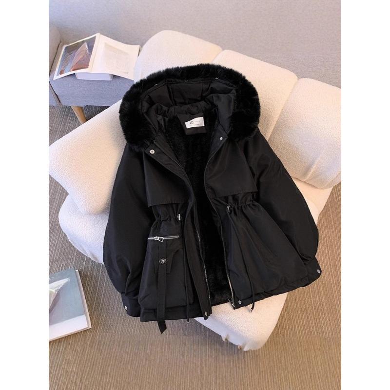 Parker Clothing Women's Winter Clothes Are Thin, Women's Down Cotton Clothing, Fashion All-match Plus Velvet Fur One-piece Padded Jacket Jacket