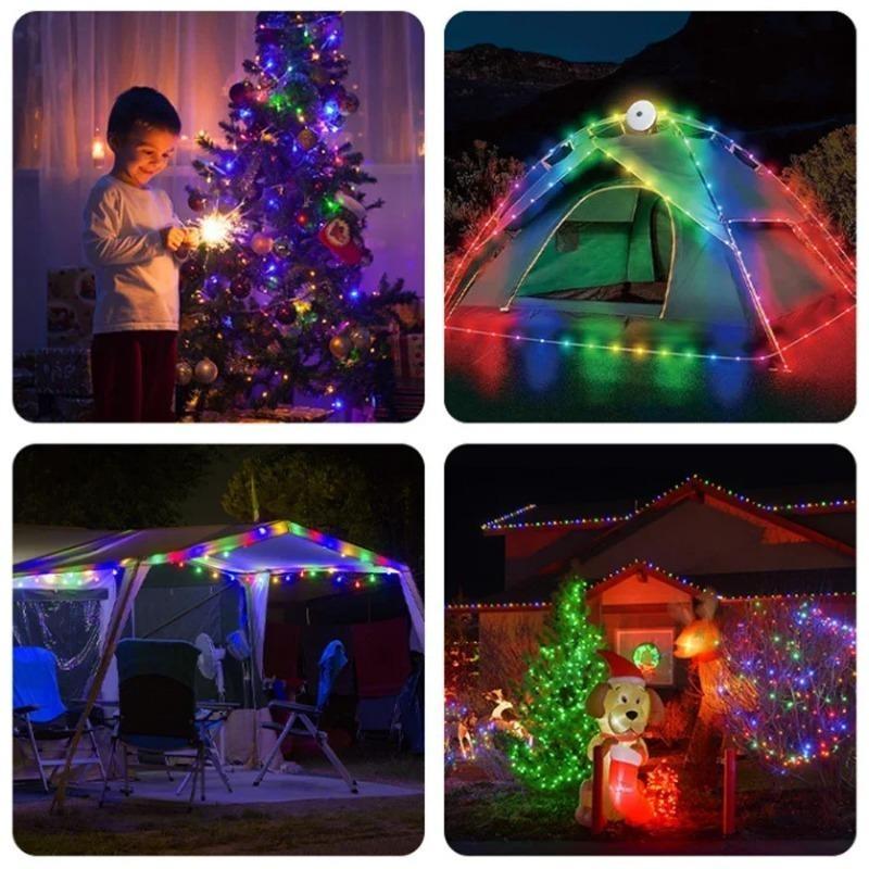 Solar Lights Outdoor Camping Light 10m String Light Outdoor Tent Light RGB Atmosphere Light LED Flashlight with Hook