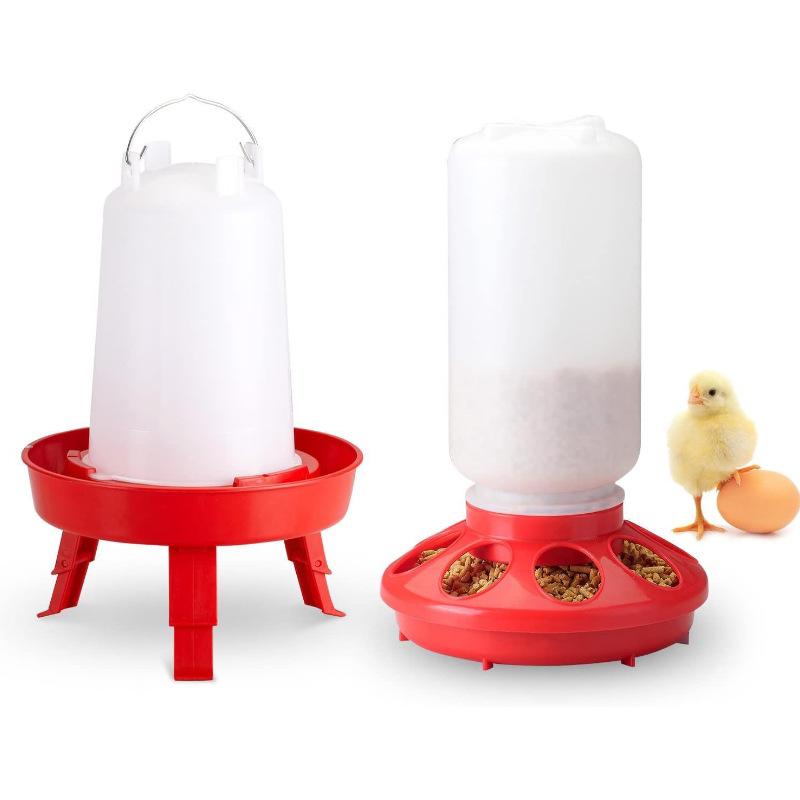 Automatic Chicken Feeder and Waterer Set for Poultry | Chicken Duck Quail Pigeon Drinking Feeding Equipment for Farm & Backyard Feeder and waterer красный