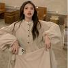 Autumn Korean Style Waist-Cinching Ruffled Fashionable Patchwork Mid-Length Temperament Long Sleeve Dress Women's