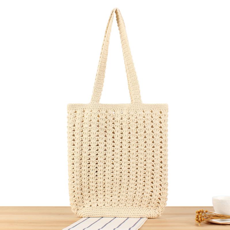 Sac polyvalent en corde de coton crochetée évidée pour les loisirs décontractés quotidiens, le travail, les trajets et les voyages sacs d'épaule d'été pour la plage