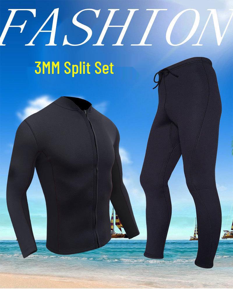 Men's 3mm Thickened Warm Diving and Surfing Wetsuit Top with Front Zipper