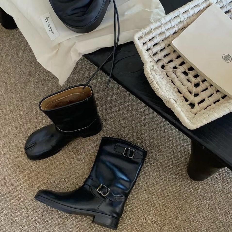 Retro niche pig's trotters boots split-toed Martin boots women's autumn and winter velvet thick heel versatile medium boots western cowboy boots