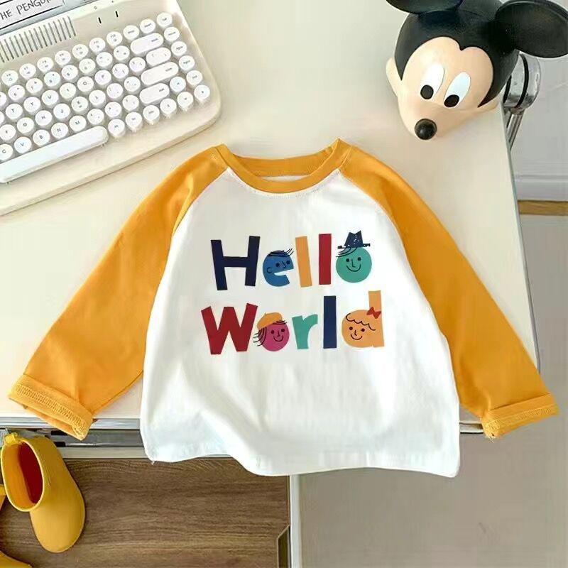 Kids Cotton Long Sleeve T Shirt Boys Girls Autumn Letter Print Base Layer Top Comfortable Casual Wear 80