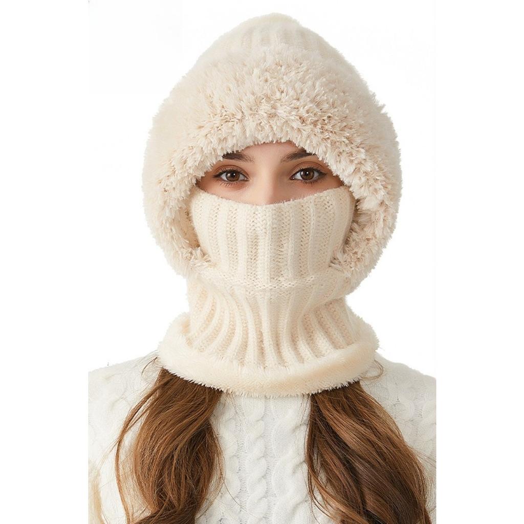 Hohe Elastizität, Einfarbig, Strickmütze, Schal, Maske, Overall, Damen, Radfahren, Winddichte Mütze, Warme Mütze