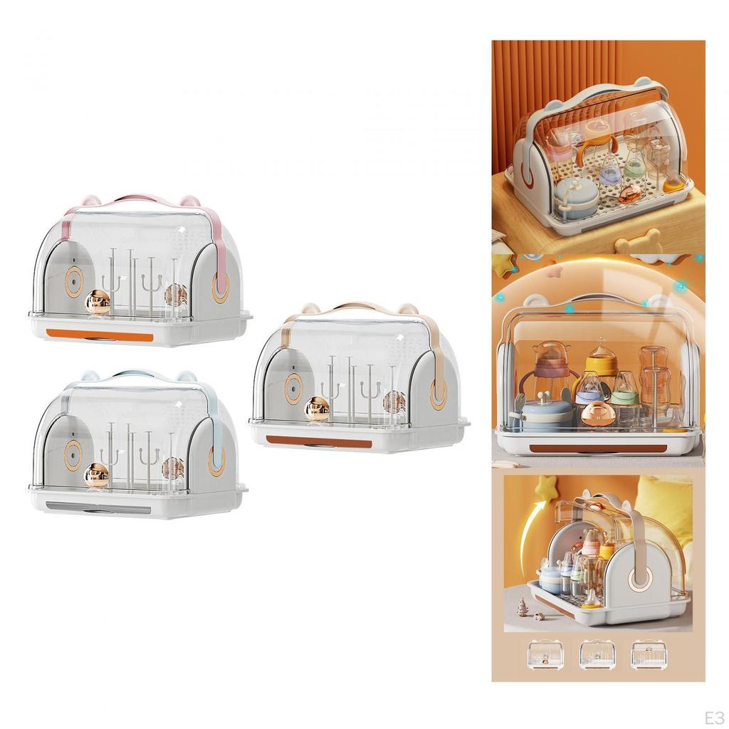 Baby Bottle Drainer Rack Holder, Countertop Dryer, Dustproof ,Nursing Storage Box with
