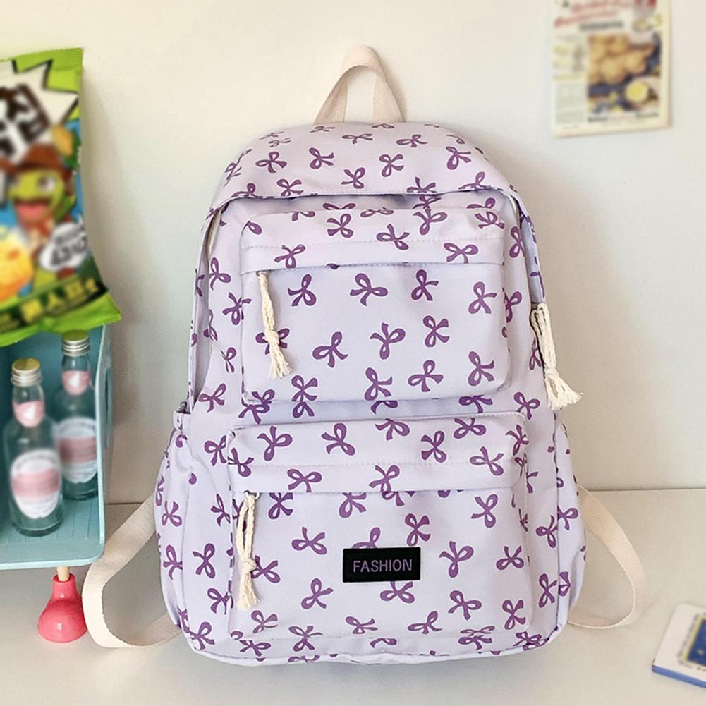 Bow Print School Backpack Preppy Bookbag Laptop Bag for Teen Girls