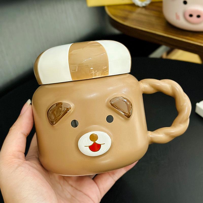 Cute Cartoon Puppy Mug With Lid High Value Ceramic Water Cup Girl Heart Office Coffee Cup Souvenir