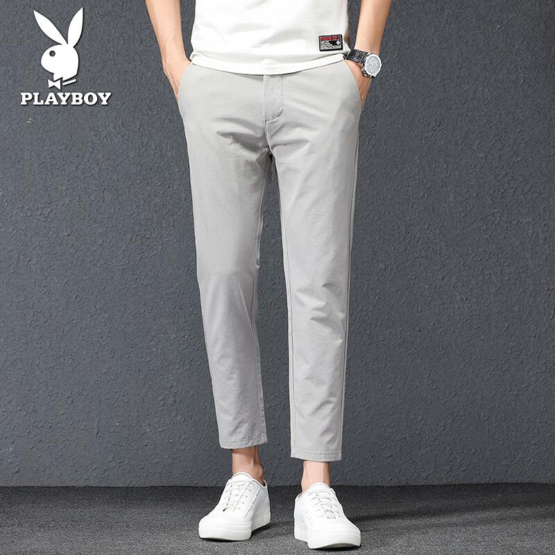 PLAYBOY Men s Ice Silk Cropped Casual Suit Pants 31