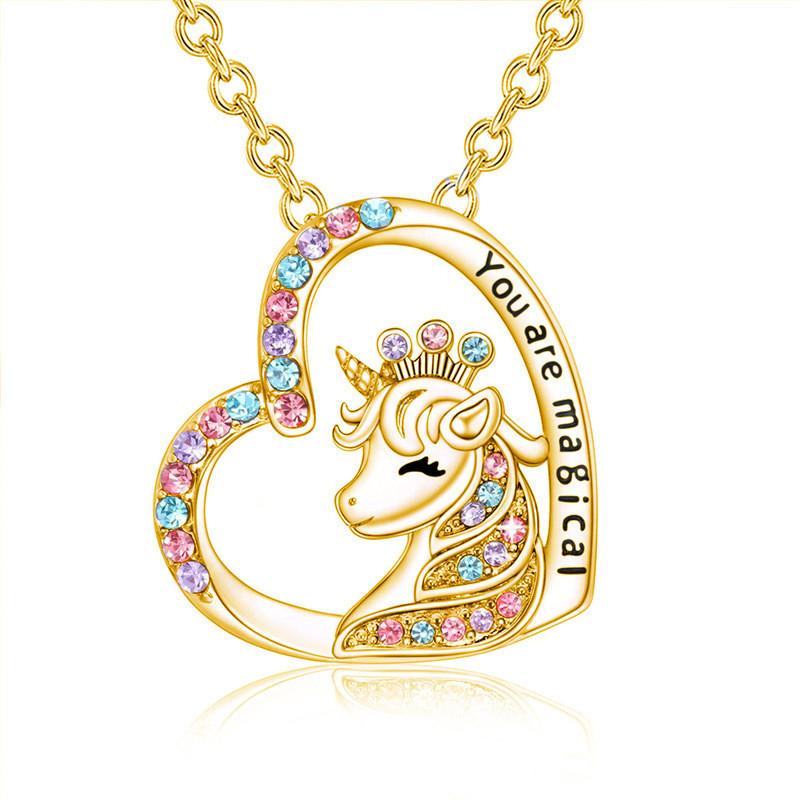

Modern Silver Unicorn Necklace And Earrings With Heart Shaped Charm Design Gold Crown Necklace