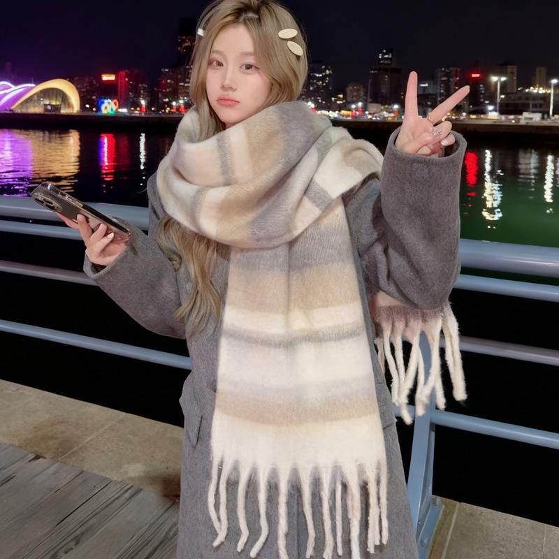 Autumn and Winter Imitation Cashmere Scarf Female Korean High-end Mohair Warm Shawl Student Versatile Thickened Couple Scarf