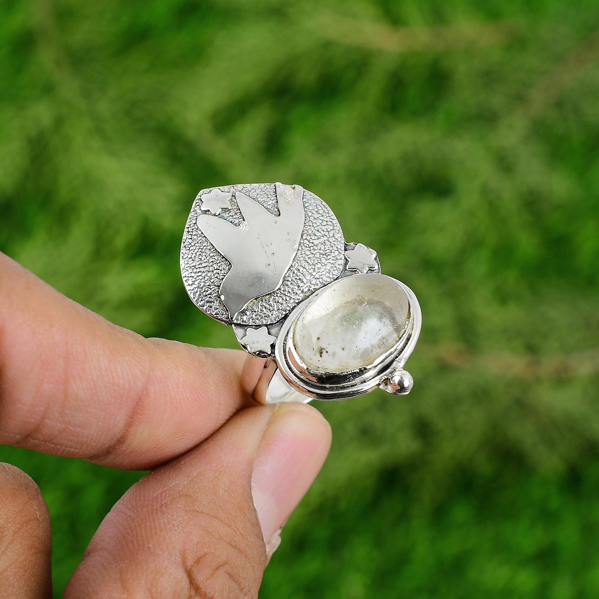 

Natural Moonstone Gemstone Stackable Bird White Adjustable Ring 925 Silver Adjustable