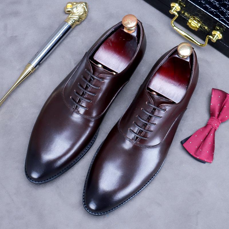 Fashion Full Grain Leather Men Vintage Italian Design Men Business Genuine Leather Dress Shoes Handmade Oxford Shoes For Men