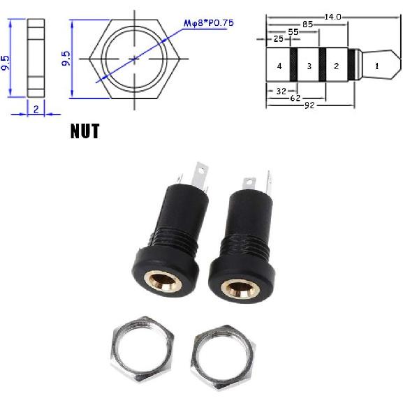 Ximimark 4 Stück 3,5mm Audio-Video-Stecker mit Mutter - Schwarz