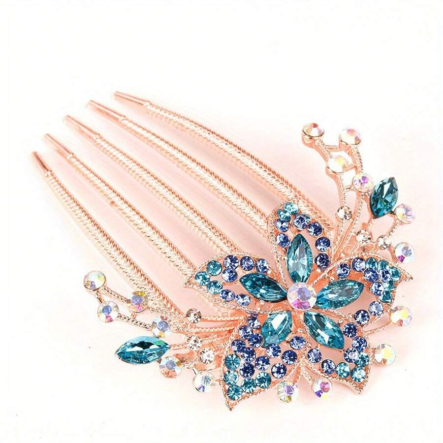 Fashion Sweet Flower Crystal Accessory Water Diamond Comb Plastic Shining Hair Clip Women Versatile Hair Hair Clip Hairband Gift