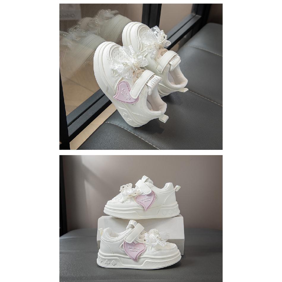 Girls' Sneakers Spring and Autumn New Children's White Shoes Leather Panel Shoes Flat Breathable Running Shoes Trendy