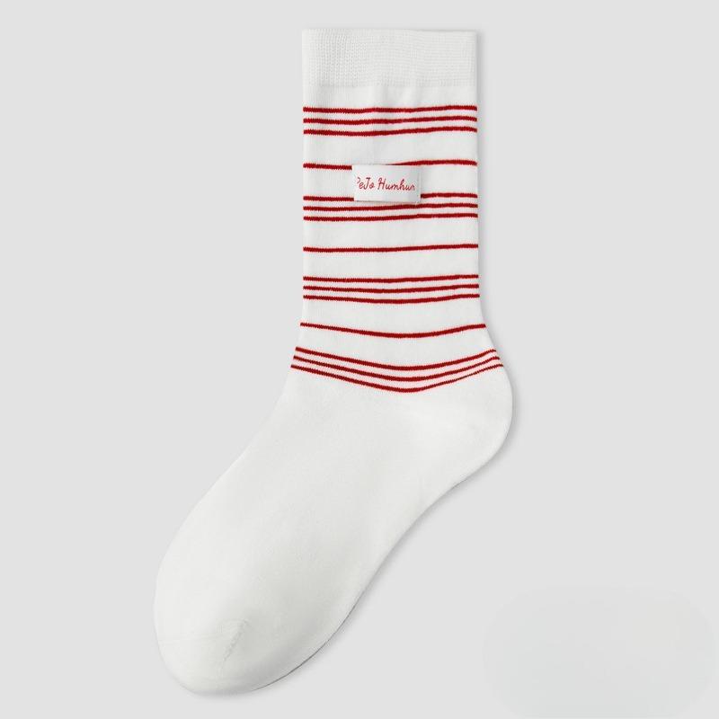 

Женские весенне-осенние носки-гольфы из чистого хлопка в студенческом стиле, бесшовные, дышащие 1 pair белый/красный