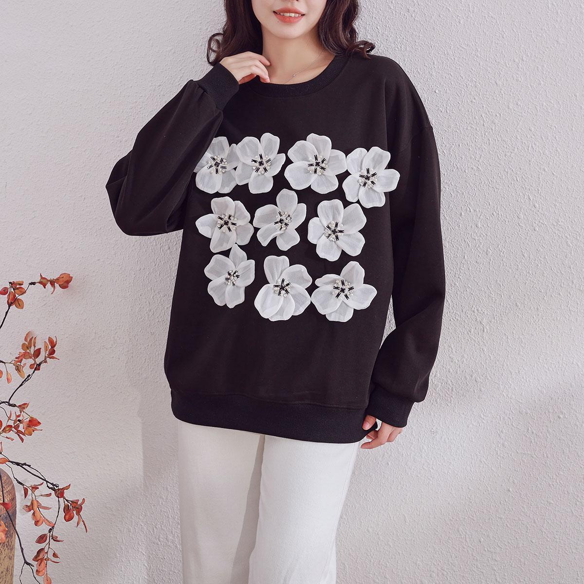 

DIMANAF 2023, новые женские толстовки и свитшоты больших размеров, свободные повседневные осенние топы с длинными рукавами и цветочным принтом, футболка 2023, новый пуловер One Size