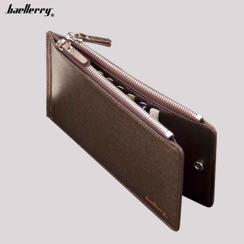 Baellerry Men's Long Wallet: European & American Style, Cross Pattern, Multi-Card Holder, Zipper Design.
