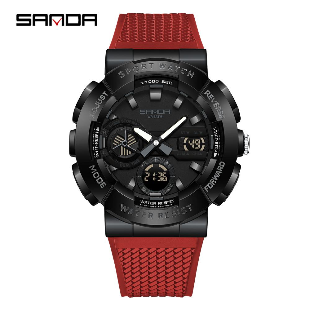 SANDA 3365 Hot Sale Fashion Men's Digital Analog Watch TPU Strap Waterproof Sporty Outdoor Male Wristwatch Gift Male Clock