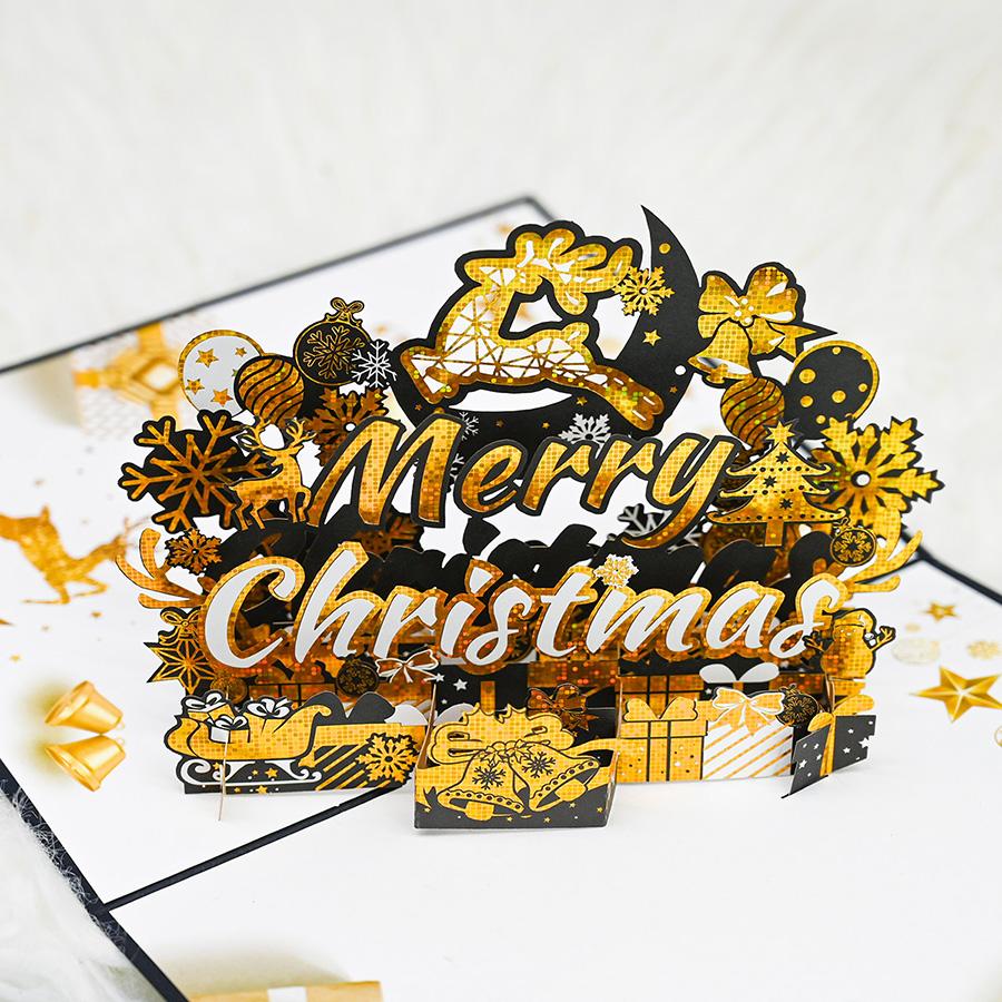 Merry Christmas Cards 3D Pop Up Christmas Tree Cards Christmas Decoration Winter Gift Laser Cut New Year Santa Greeting Cards